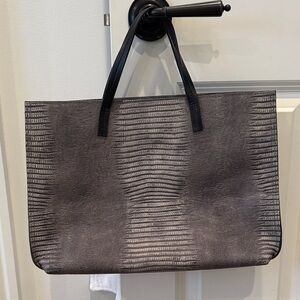 B May Gray Leather Textured Tote Bag